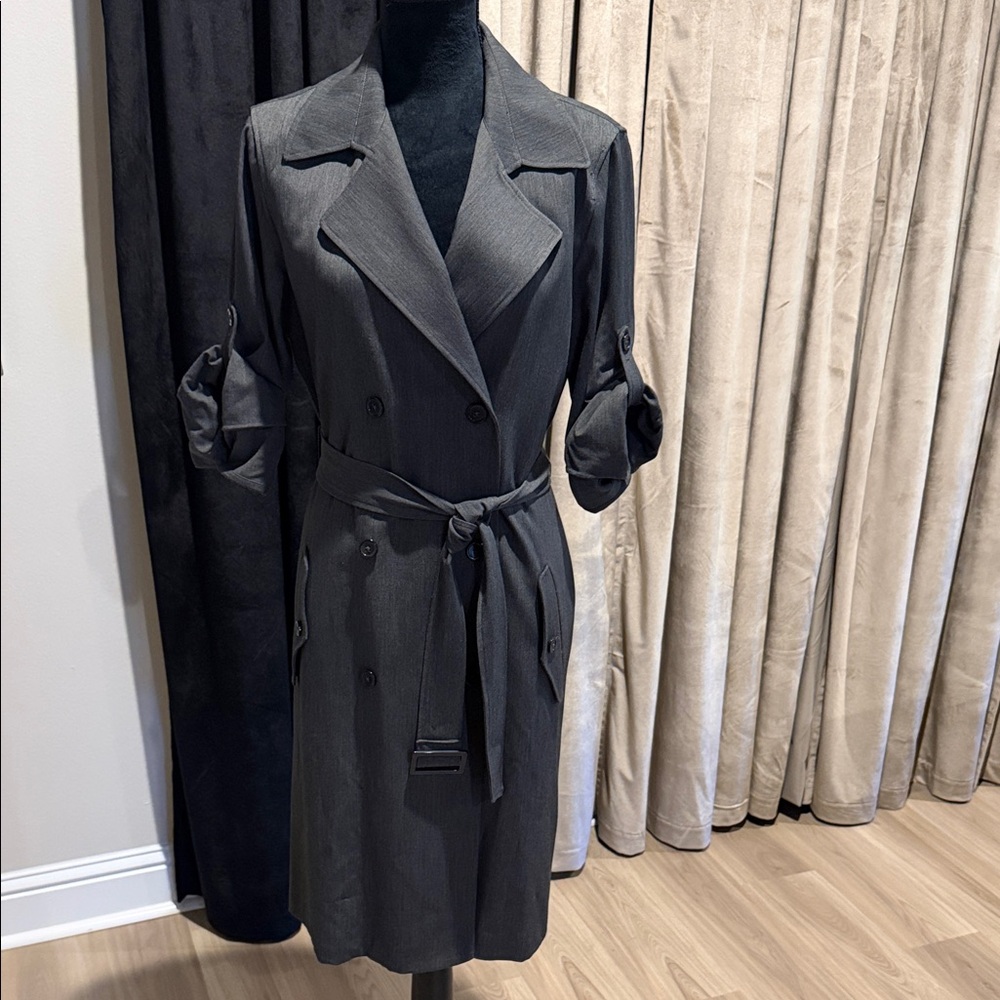 American Living Gray Double-Breasted Trench Coat Dress